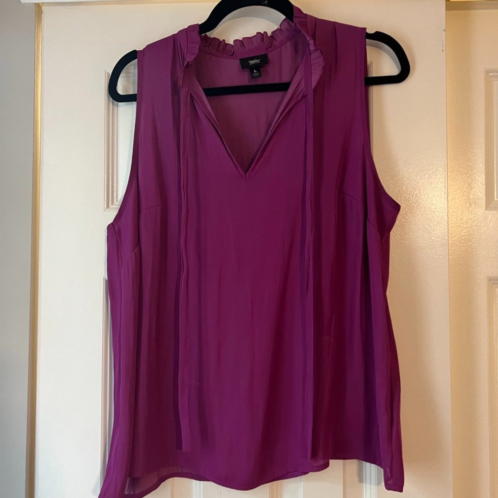 Magenta Ruffle Neck Sleeveless Top